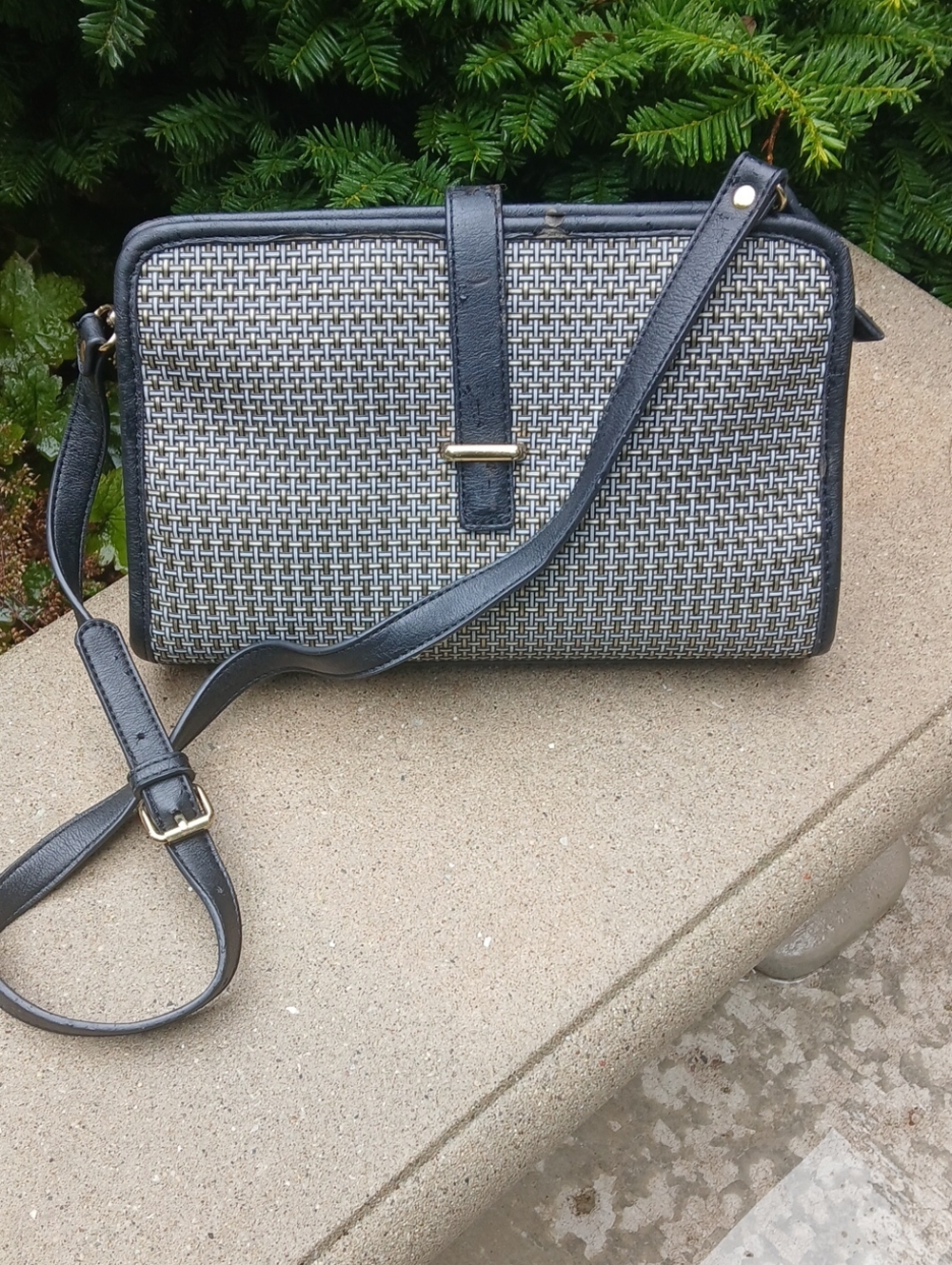 Minelli Paris vegan faux leather and woven Clutch Crossbody Bag